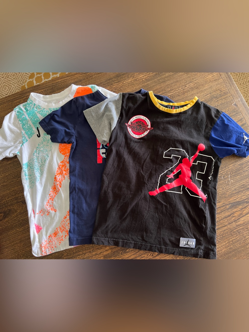 Jordan Kids Short Sleeve Tees in Black, White, Navy with Bright Accents